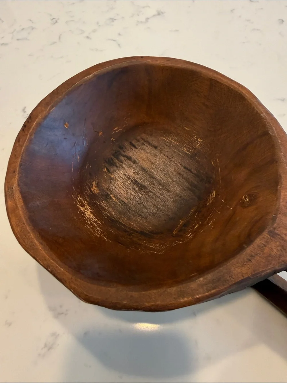 Primitive Wooden Dough Bowl With Handle Hand Carved Farmhouse Decor Vintage